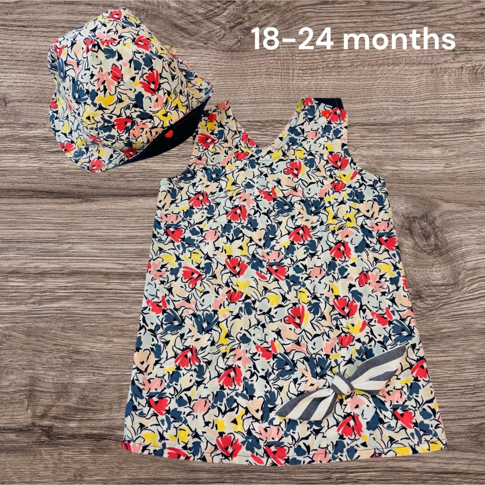 Floral Kids Reversible Dress and Hat Set